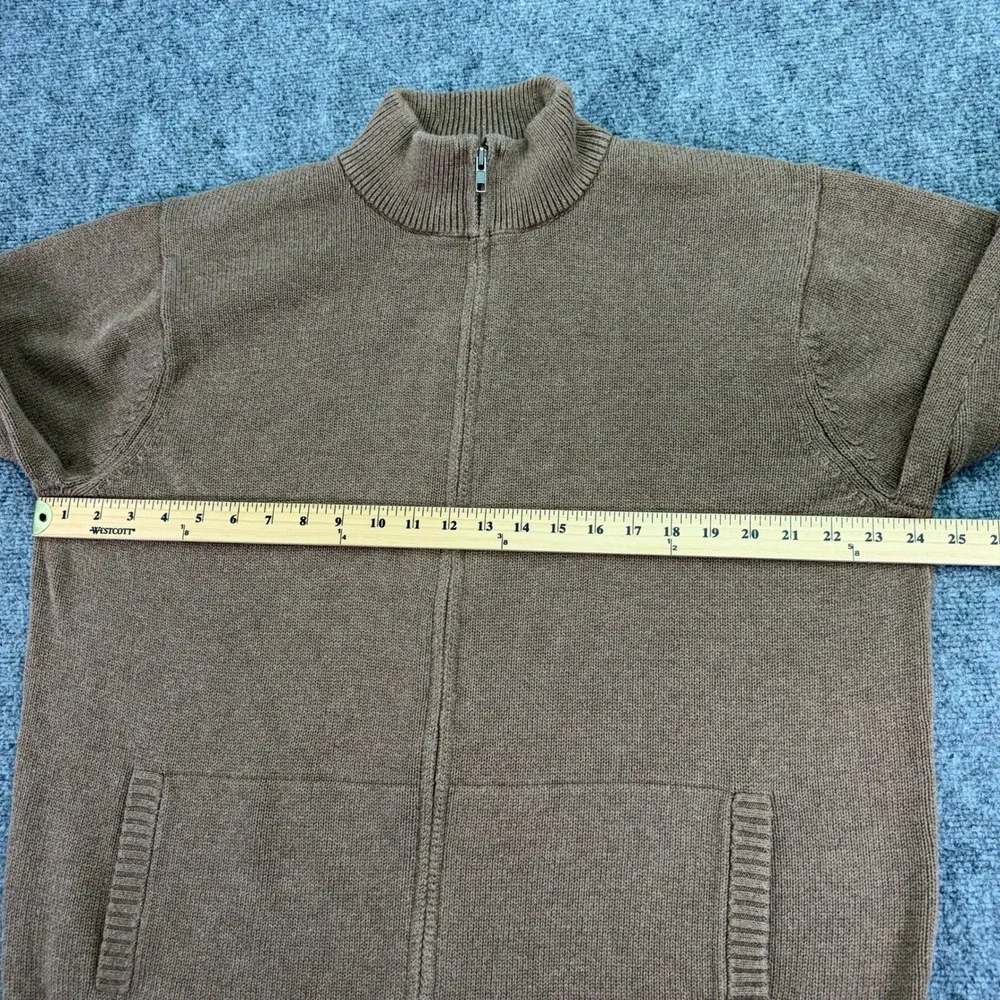 LL Bean Sweater Mens XL Reg Light Brown Cotton Knit Full Zip Mock Neck‎ Pockets